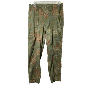 Chico's Cargo Pants Womens Size 4R Green Pink Floral Straight Pockets Mid Rise